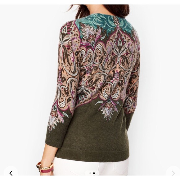 Talbots Womens Audrey Sweater Paisley Cashmere Blend 3/4 Sleeve Size MP - Picture 1 of 11
